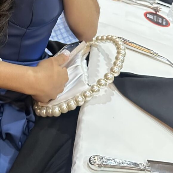 Neiman Marcus White Vegan Leather Pearl Bridal Clutch Purse